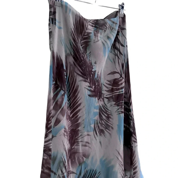 VTG Karen Kane 100% Silk Skirt Palm Tree Leaves Tropical Blue Brown Below Knee M - Picture 2 of 9